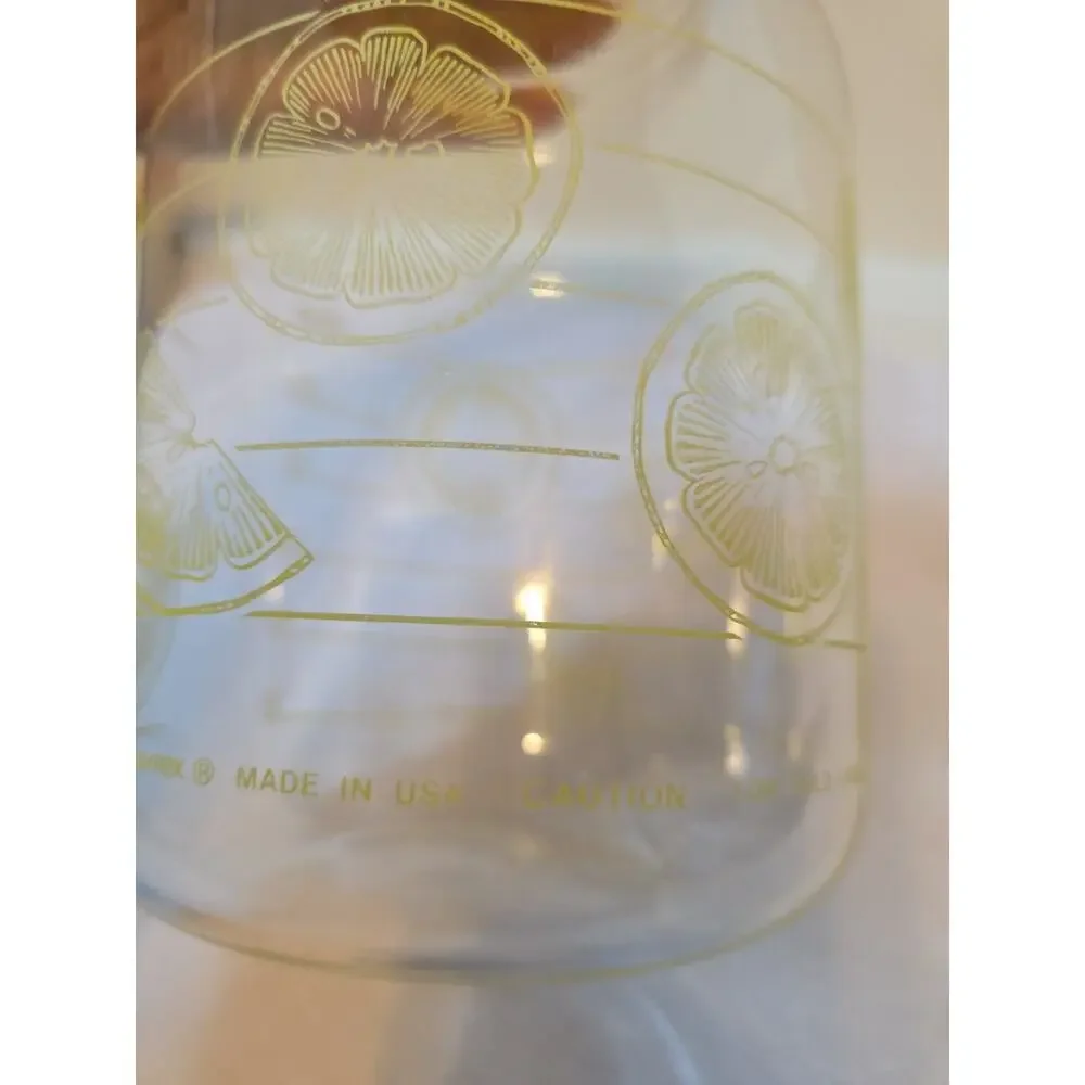 Vintage Pyrex 7520 Glass Juice Tea Lemonade Carafe Pitcher Lemon Slices 2 Qt USA